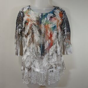 Fleur De Lis Women's Boho Sheer Mesh Layered Blouse, Size M